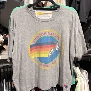 Aviator Nation Gray Boyfriend Tee with Rainbow Graphic